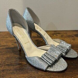 BHLDN  Something Bleu by Anthropologie SILVER peep toe bow sandals size 9.5